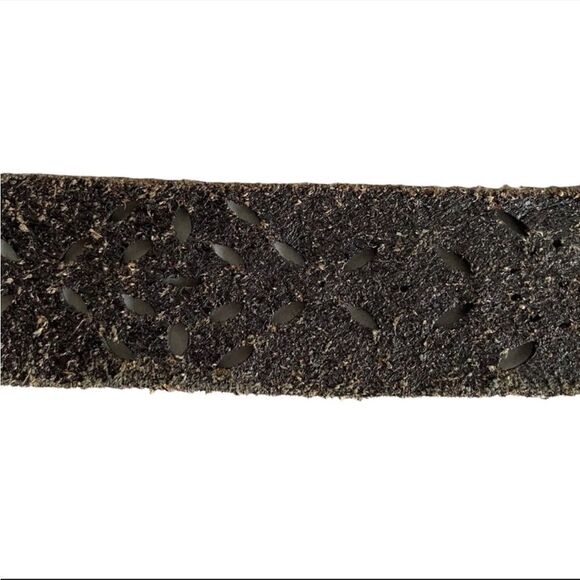 VINTAGE Brown Perforated Boho Leather Belt Silver Buckle XL - Picture 6 of 7